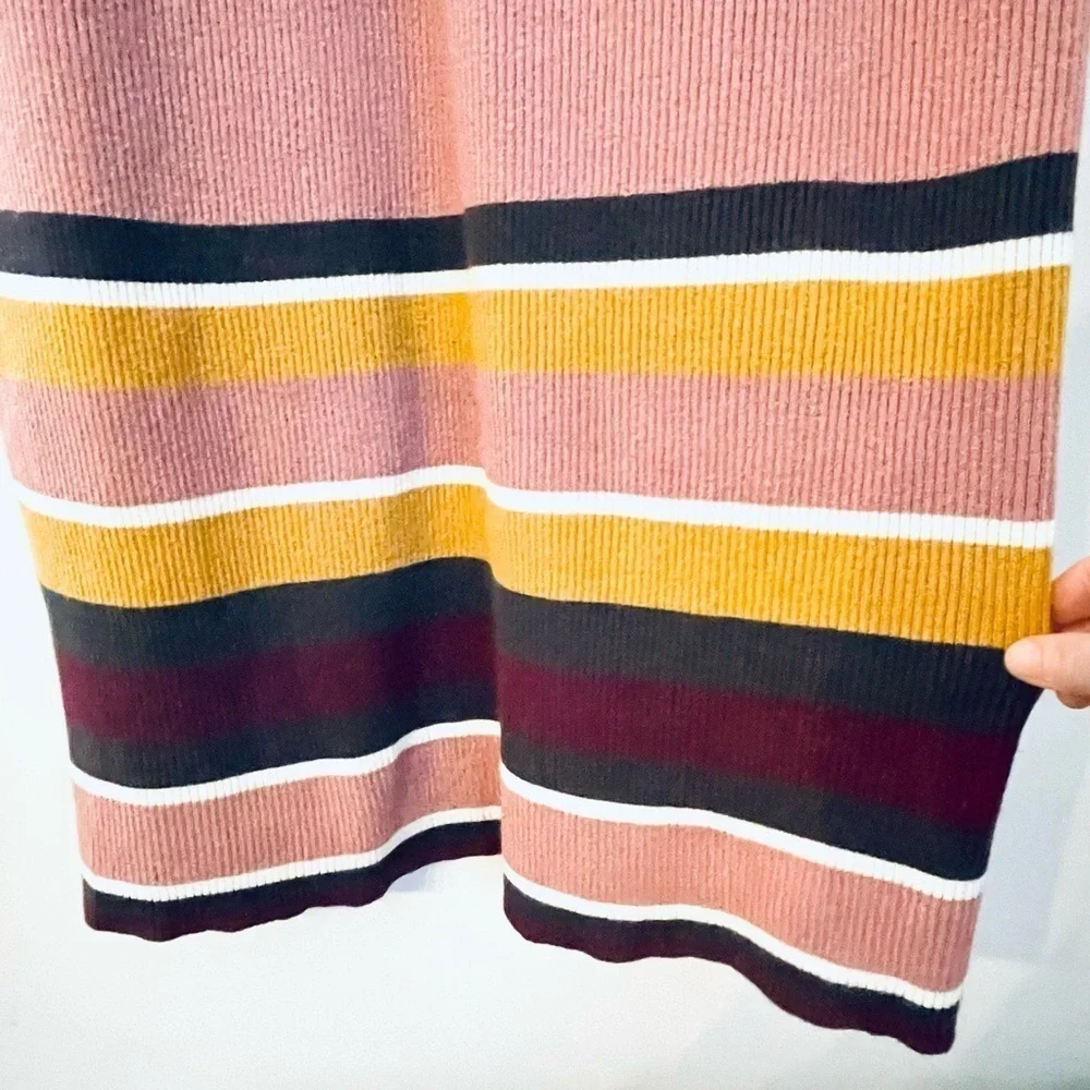 Anthropologie Parvati Midi Knit Sweater Dress Rose Pink Striped Large - Picture 9 of 14